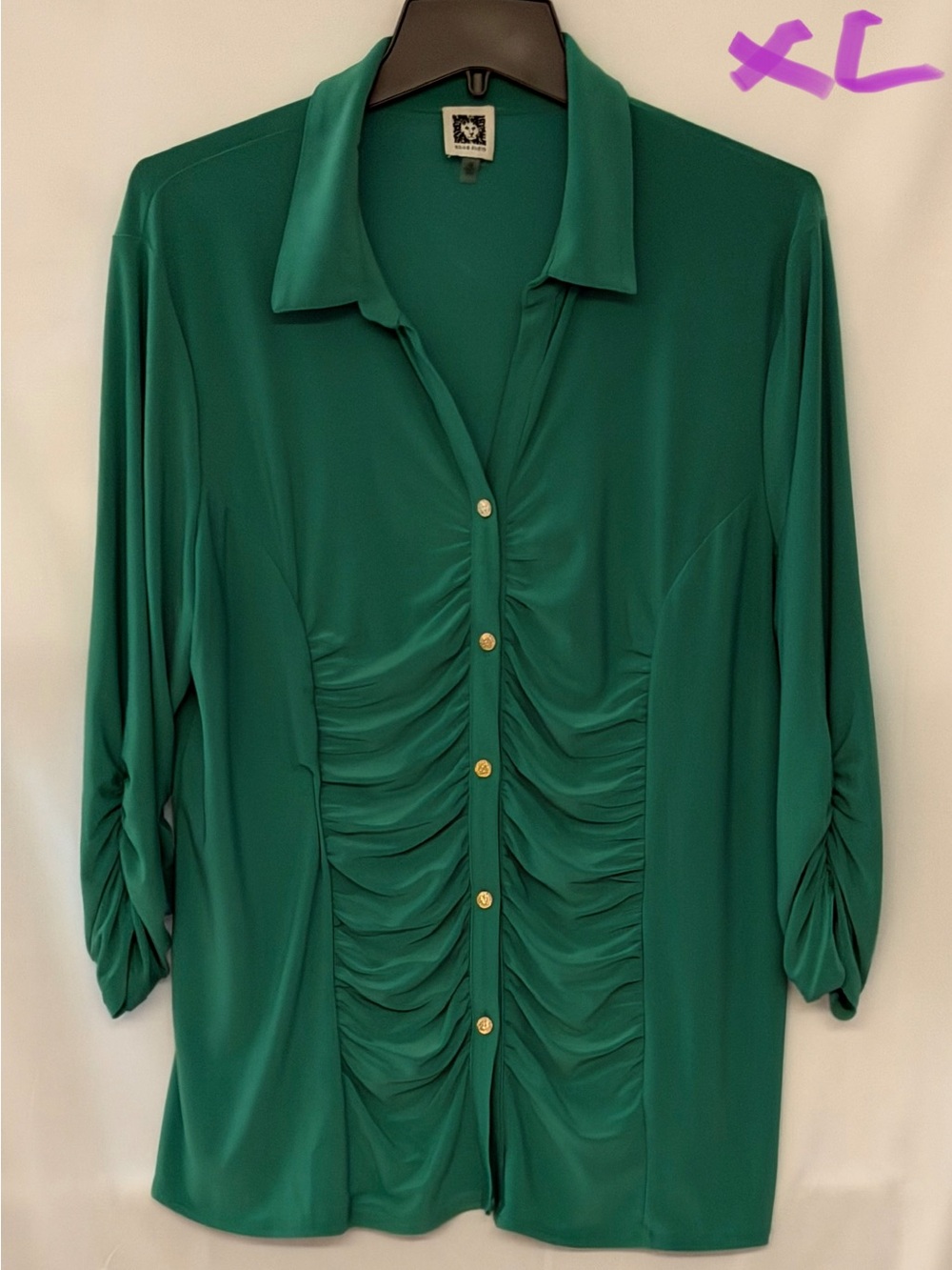 MICHAEL Michael Kors Emerald Green Ruched Button-Front Blouse